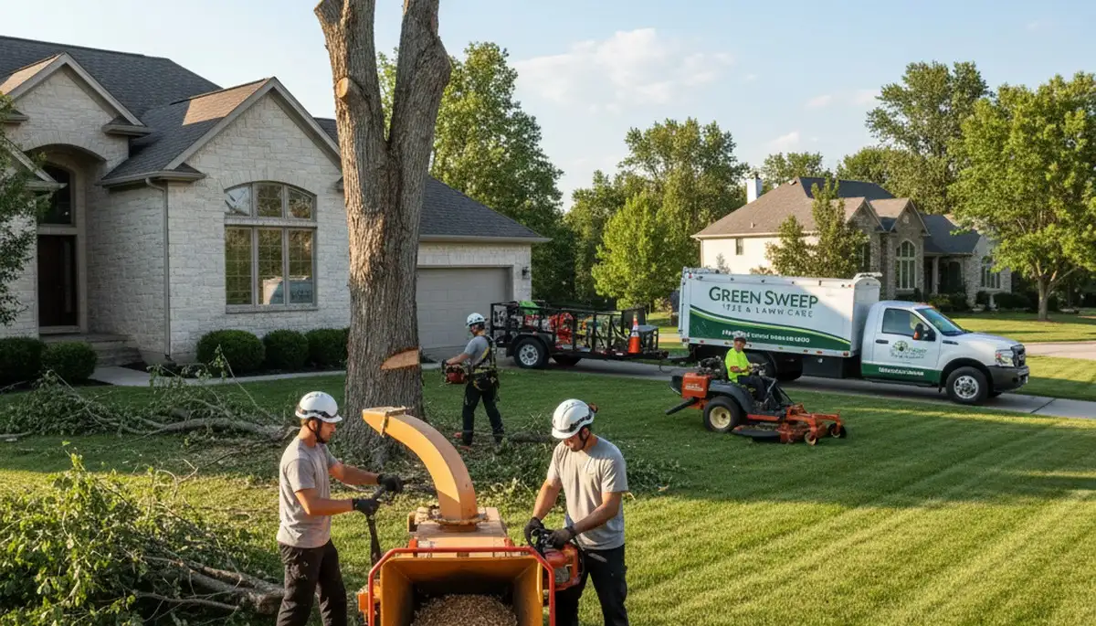 Professional lawn and tree service crew working in Bradenton, FL yard maintenance scene