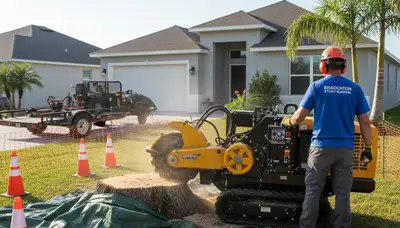 Modern stump grinding equipment used for tree removal on residential property in Bradenton, FL