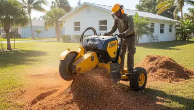 Professional stump grinding removing tree stumps in Bradenton Beach, FL for clean, pest-free landscaping