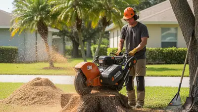 Professional stump grinding removing tree stumps in Parrish near Bradenton, FL for lawn restoration