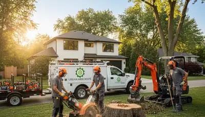 Technician performing professional stump removal with grinder in Bradenton, FL yard