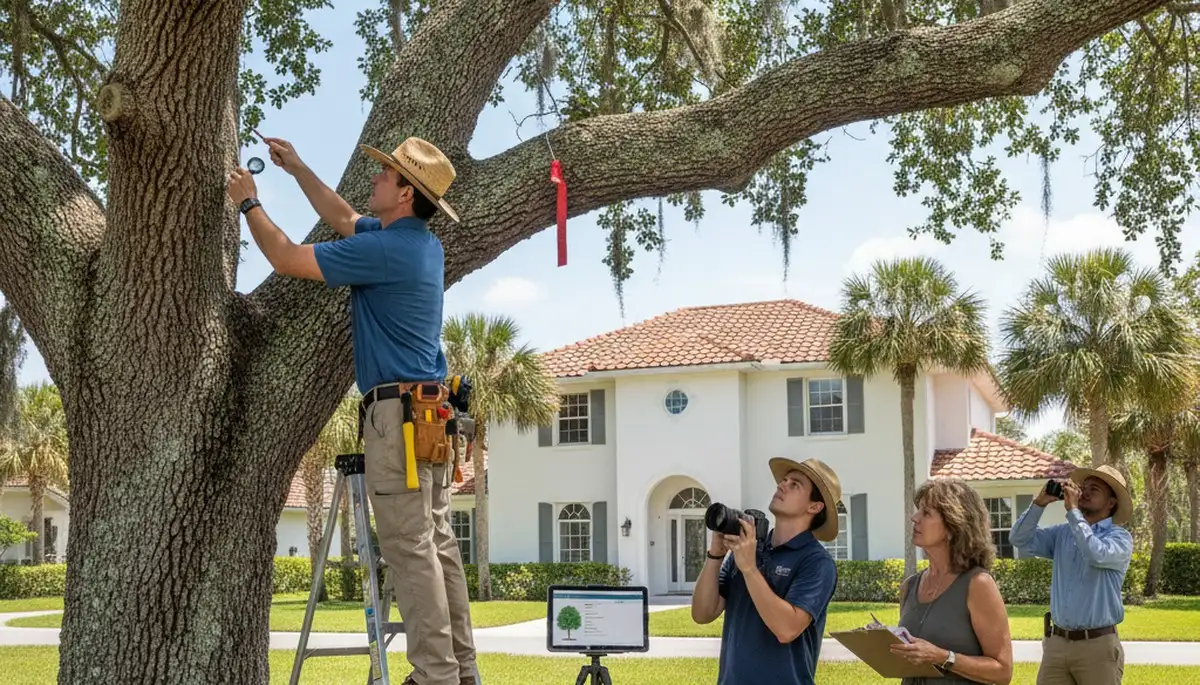 Certified arborist performing tree health assessment in Bradenton Beach, FL for safe, healthy trees