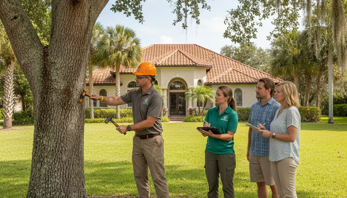Certified arborist performing tree health assessment in Longboat Key FL for Bradenton tree service