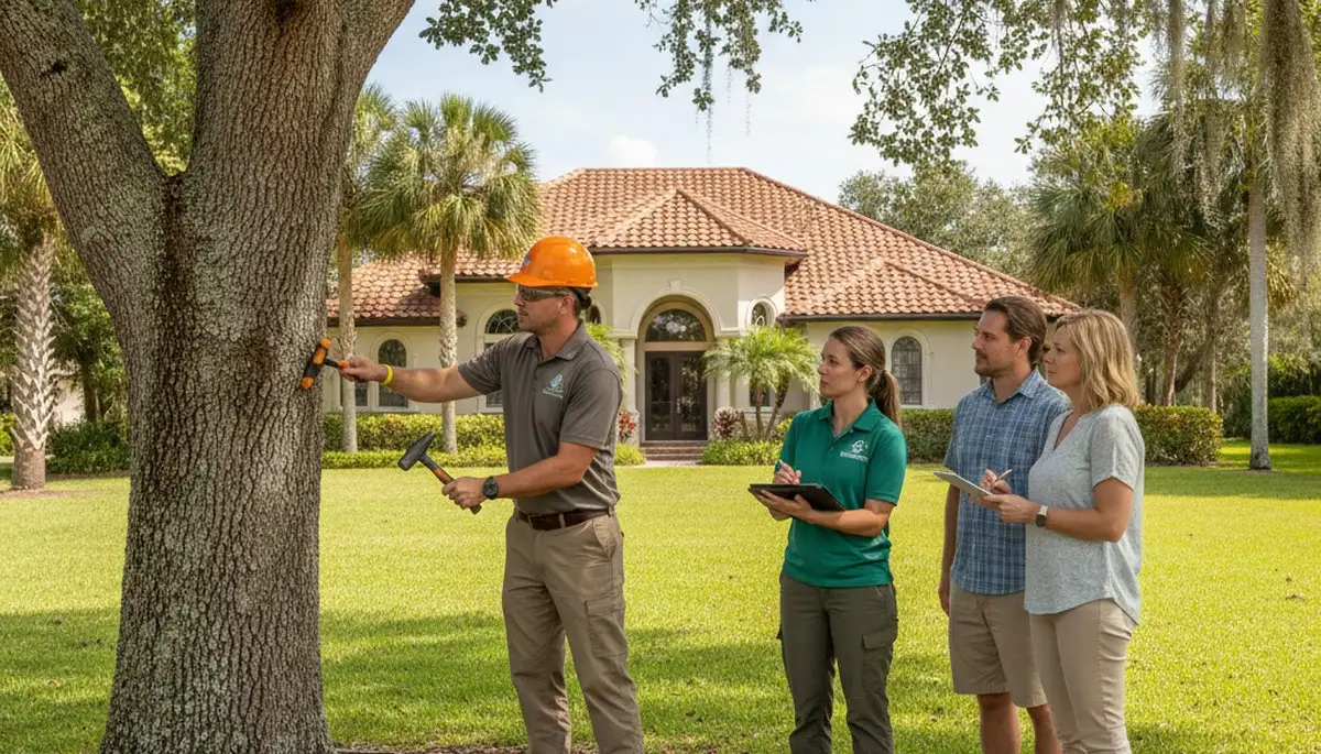 Certified arborist performing tree health assessment in Longboat Key FL for Bradenton tree service
