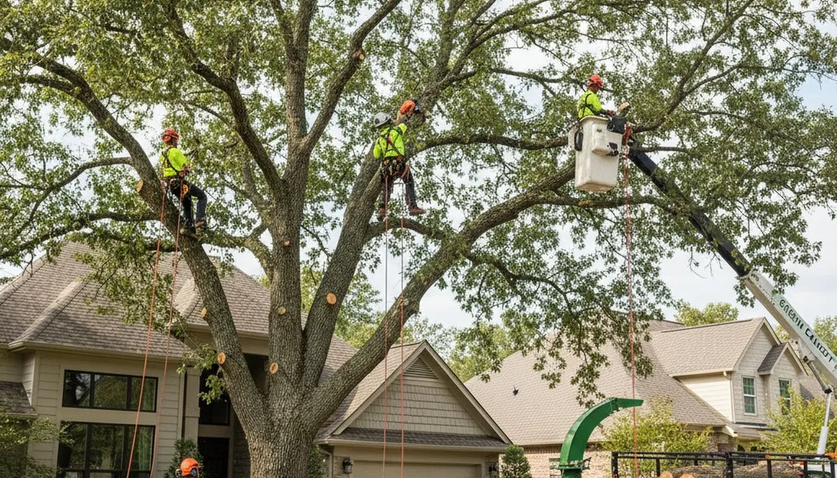 Arborist pruning palm tree for health and safety in Bradenton, FL by Chop Chop Tree experts