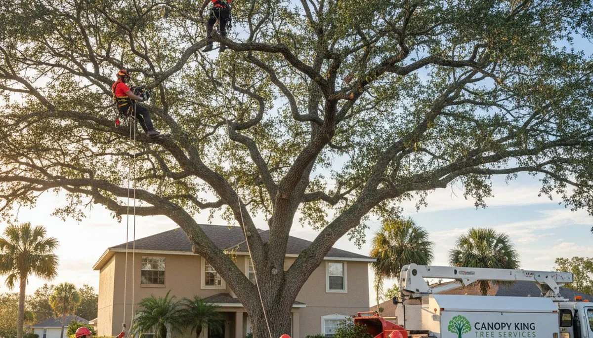 Professional tree removal service in Bradenton FL safely cutting and clearing large oak tree