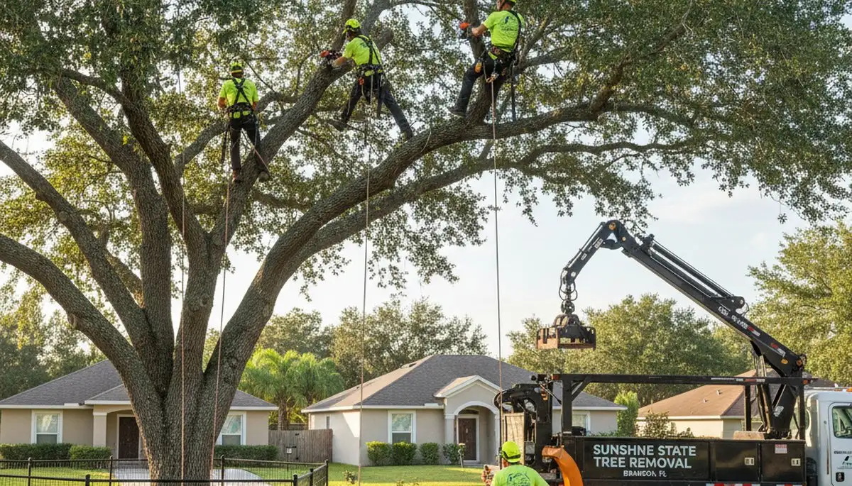 Professional tree removal service in Bradenton FL safely cutting and clearing large oak trees