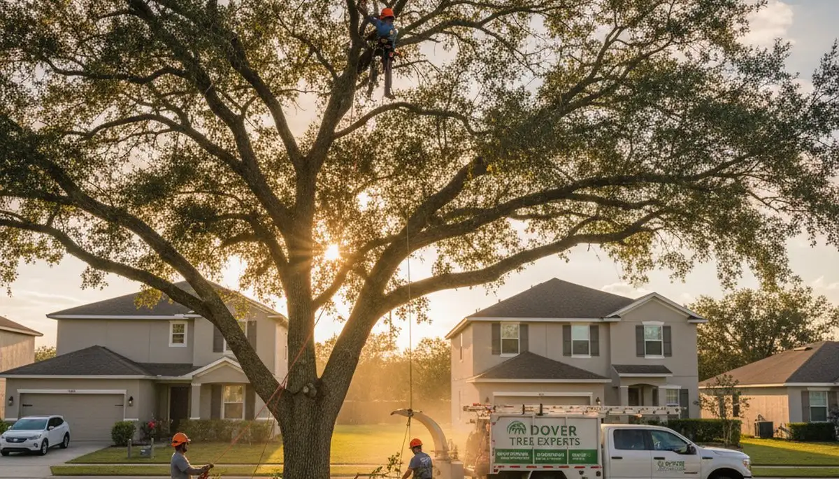 Professional tree removal service in Bradenton FL safely clearing large oak trees