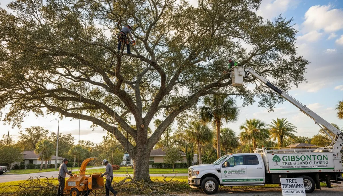 Professional tree removal service in Bradenton FL safely cutting and clearing large oak trees