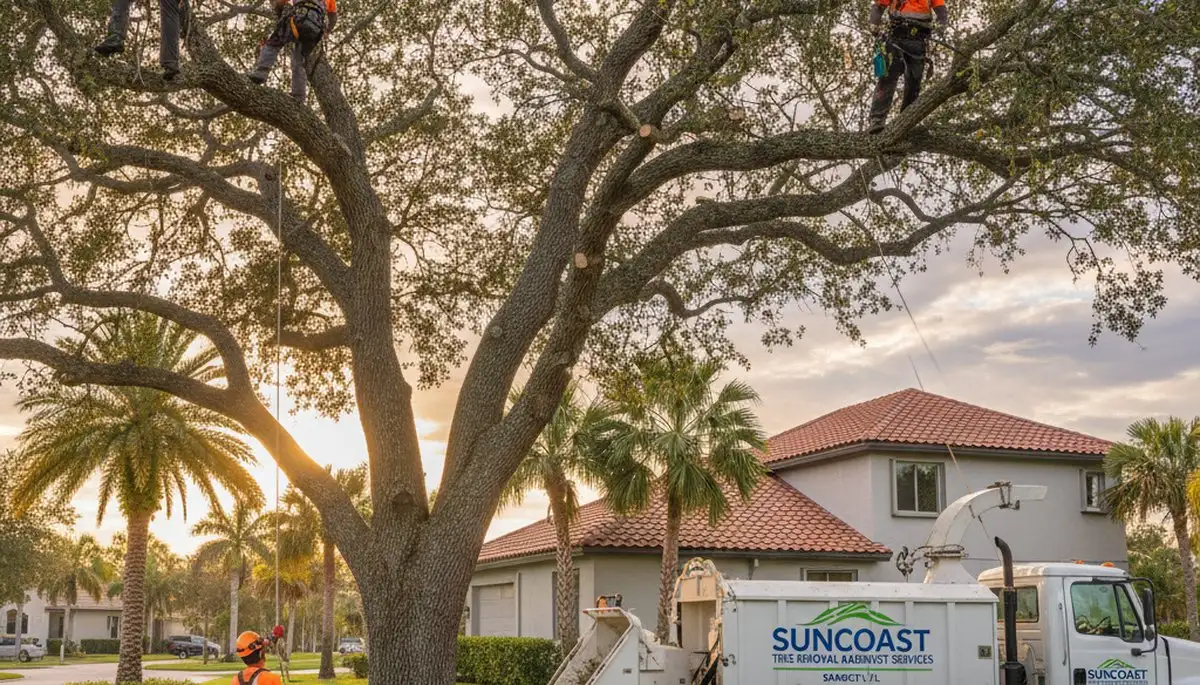 Professional tree removal service in Bradenton FL safely cutting and clearing large trees