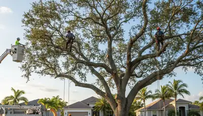 Professional tree removal service in Bradenton FL safely clearing large oak tree