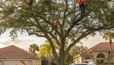 Professional tree removal service in Bradenton FL safely cutting and clearing large oak trees