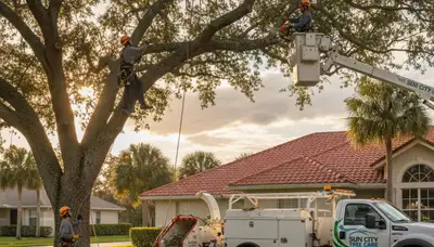 Professional tree removal service in Bradenton FL safely cutting and clearing large oak tree