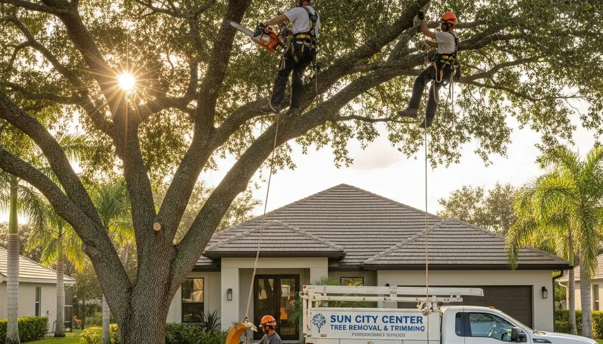 Professional tree removal service in Bradenton FL safely cutting and clearing large oak tree